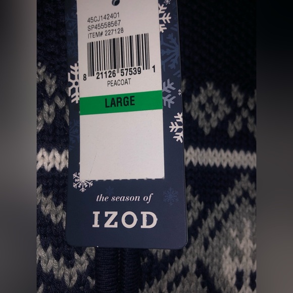NWT IZOD Pea coat Blue Large long sleeve fair isle Quarter-Zip Sweater - Picture 3 of 4
